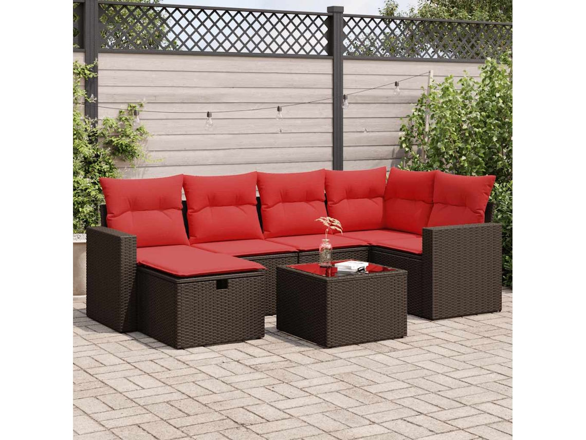 Vidaxl 7 Pcs Conjunto de Sofás Jardim C/ Almofadões Vime Pe Castanho