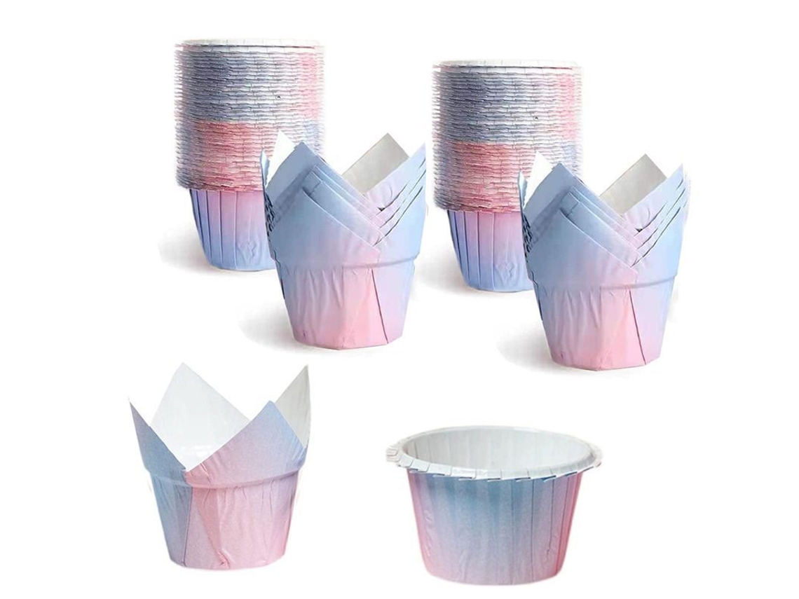 Rebe-caixas Para Cupcakes De Papel, 50 Peças Gradient Roll E 50 Peças Gradient Tulipa, Descartáveis E Reutilizáveis
