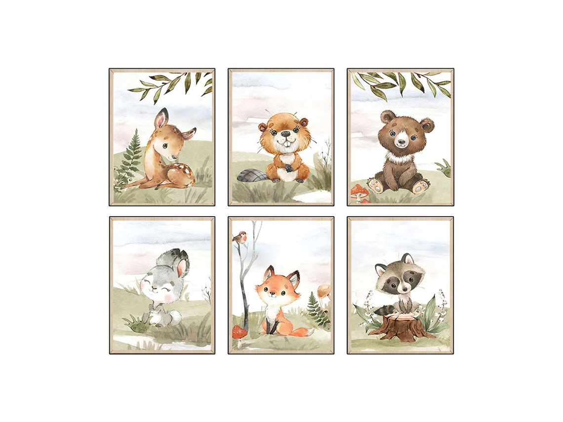 KOFIHETY Papel De Parede A4 Para Quarto De Criança, Animais, 6 Peças (21x29,7 Cm, Sem Moldura)