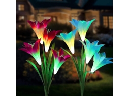 Lâmpadas Solares Jardim 8 Lirios Multicolor Led Azul Violeta Piquet Terraço