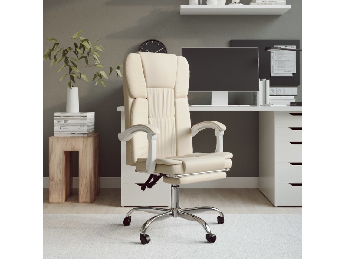 Vidaxl Cadeira De Escritório Reclinável Couro Artificial Cor Creme