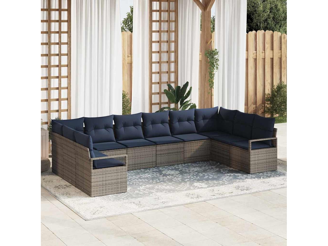 Vidaxl Conjunto De Sofás 10 Unid. Cinzeto Vime Pe