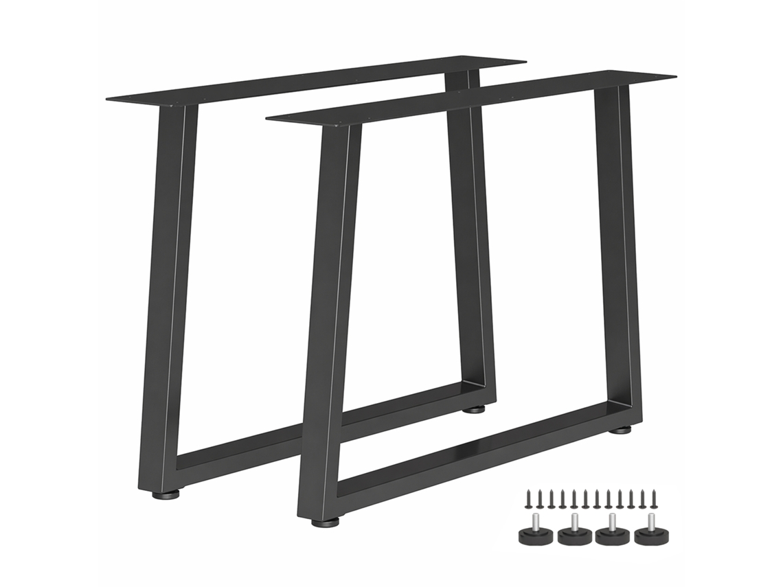 Conjunto de 2 pés de mesa trapezoidais em aço com 12 furos e 12 parafusos, capacidade de 75 kg, para banco, mesa de centro, preto.