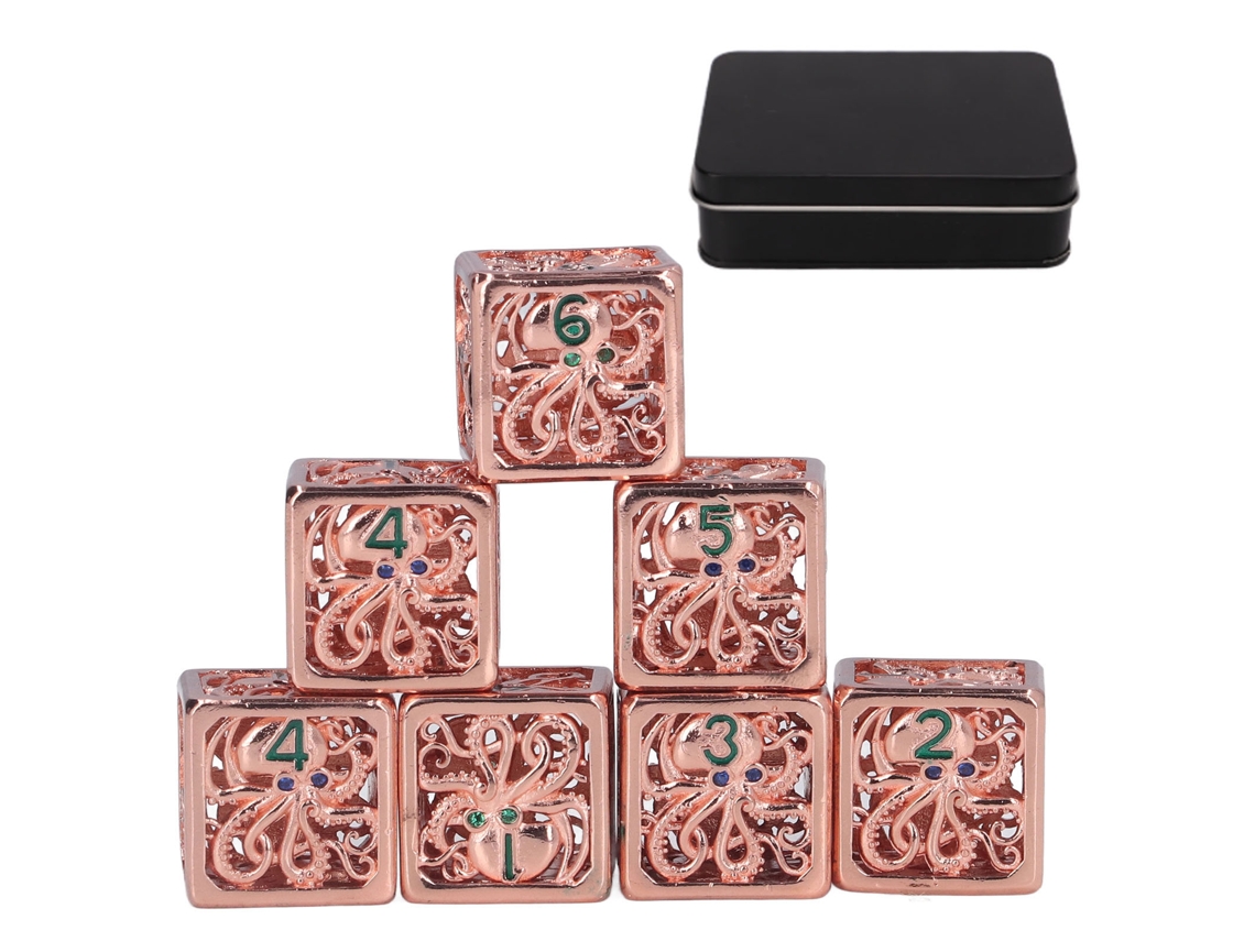 Ats conjunto de 7 Dados Metálicos Cuadrados Huecos com Padrão de Polvo Antigo Vermelho para Jogos de Rol e Festas