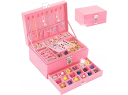 Caixa De Bijuteria Rosa 24 5x17x11 5cm Com Divisórias Organizador