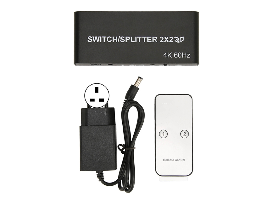 Aetheria comutador e Divisor de Interface Multimídia Hd 2x2 4k 60hz com Controle Remoto Plug And Play Uk
