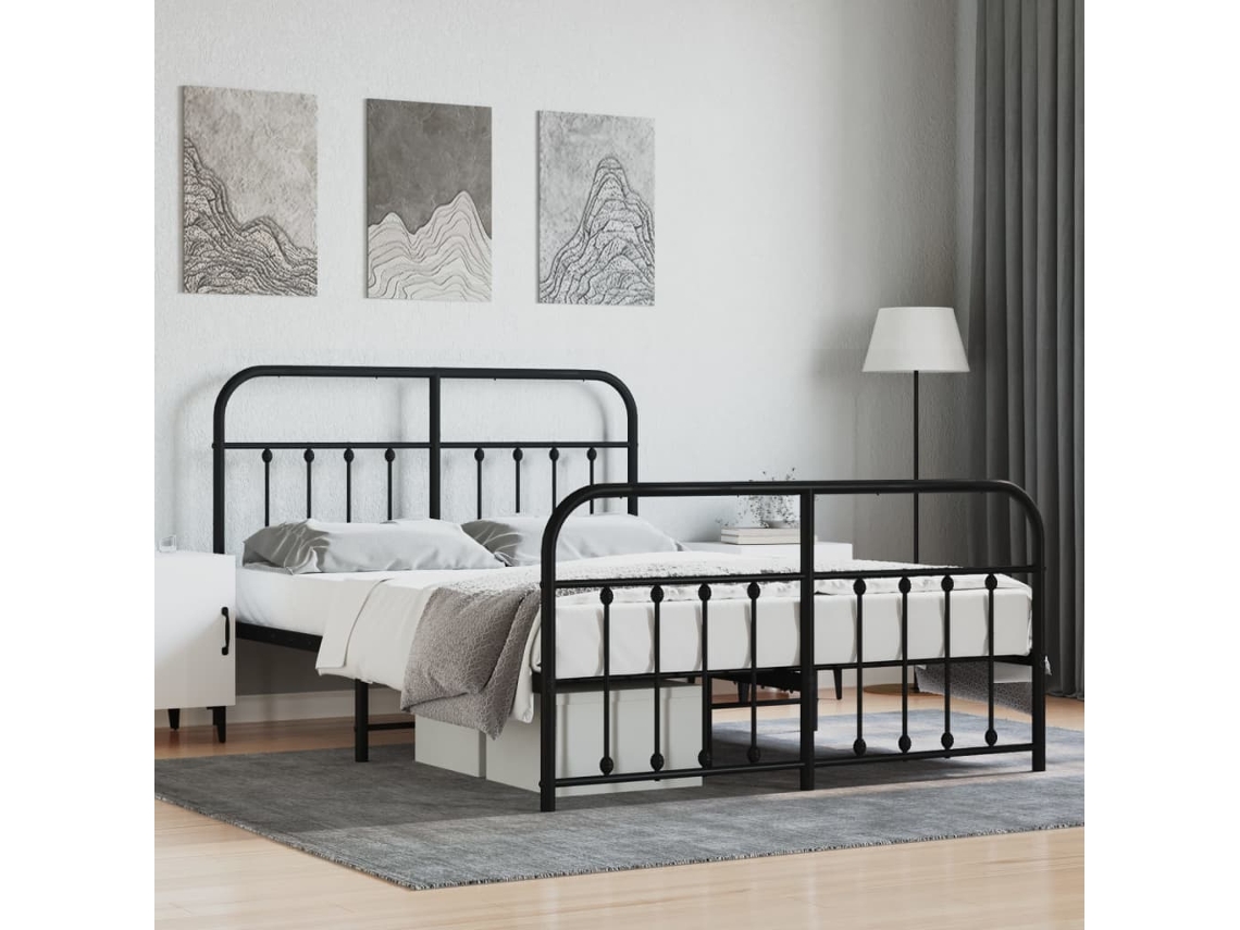 Vidaxl Estrutura de Cama com Cabeceira e Pés 140x200 Cm Metal Preto