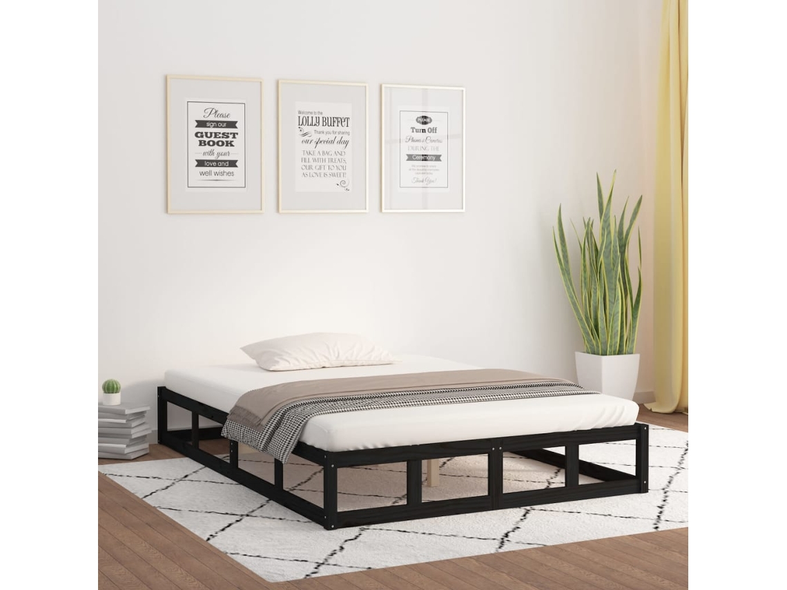 Vidaxl Estrutura de Cama Super King 180x200 Cm Madeira Maciça Preto