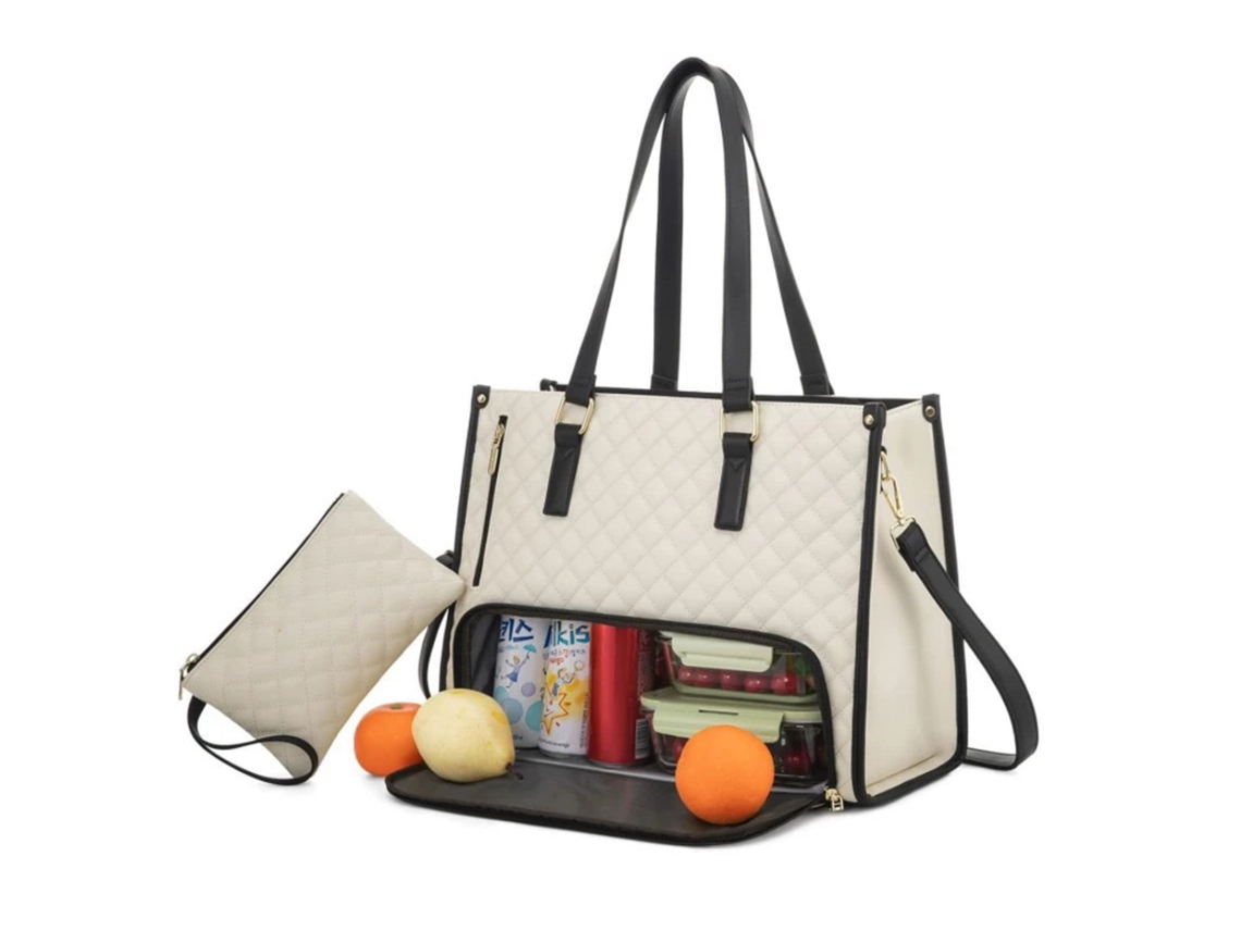 Bolsa Térmica para Almoço, Bolsa para Laptop de 15, 6 Polegadas com Carteira Inclusa, Branca BRILVIBERA