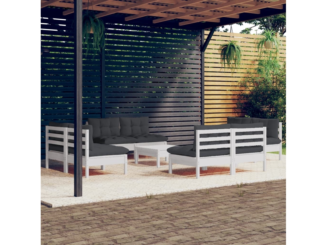 Vidaxl 9 Pcs Conj. Lounge De Jardim Com Almofadões Antracite Pinho