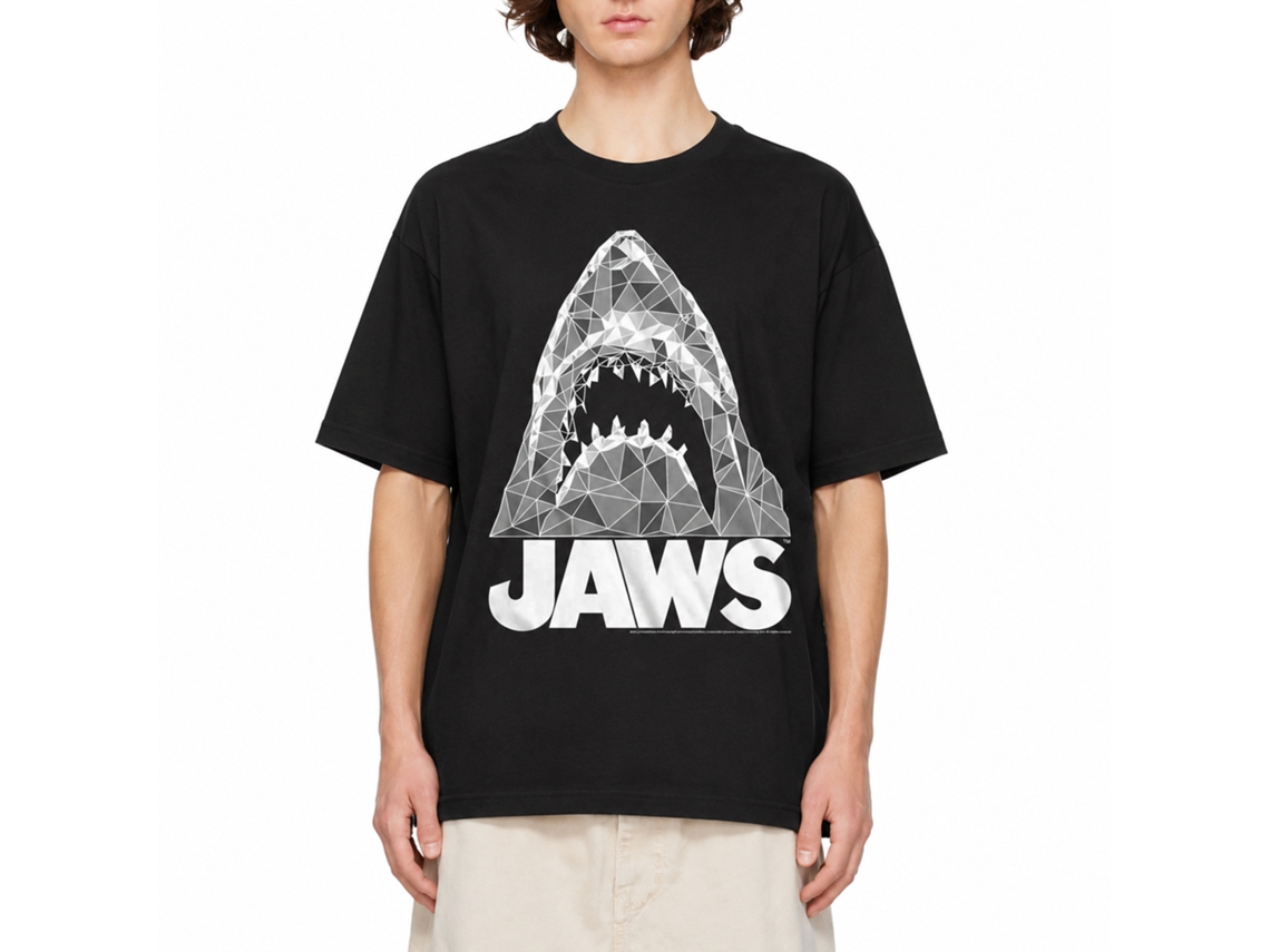 Rockinstone Jaws Movie Geometric Sharks Black Adult T-shirt Size:xxl