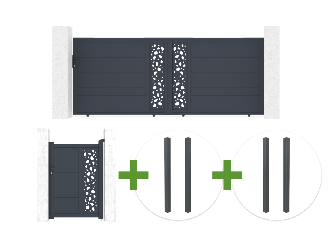 Kit Portaoo Deslizante Sunny 4 X 1,60 M Em Alumi­nio Cinza Com Portaoo Social 1 X 1,60 M + 4 Postes