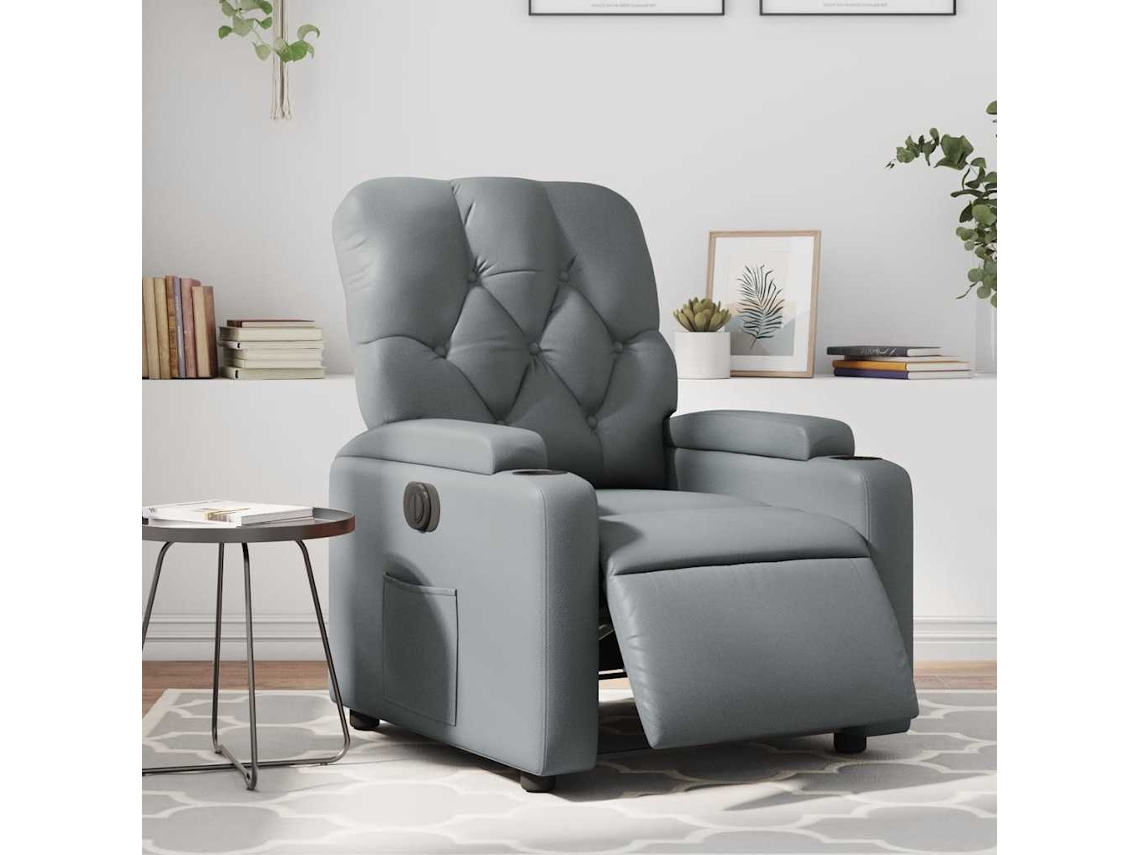 Vidaxl Poltrona Reclinável Elétrica Couro Artificial Cinzento