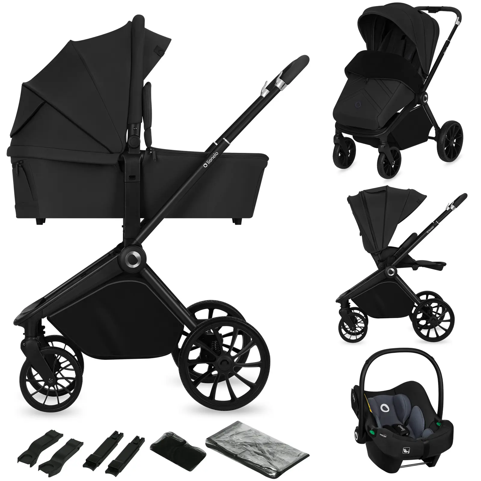 Carrinho De Bebê Lionelo Mika 3 Em 1 - Até 22kg - Carrinho, Alcofa, Cadeirinha Para Auto E Acessórios, Preto