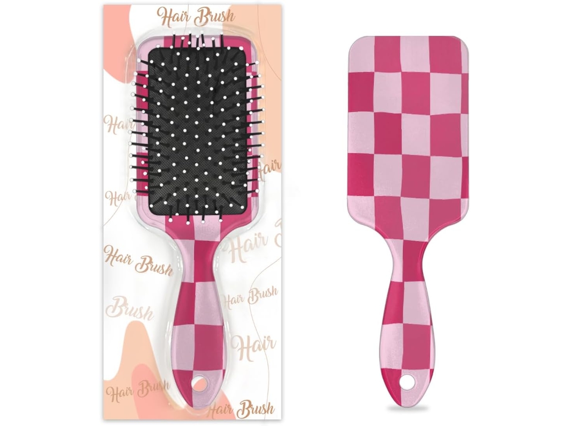 Escova Desembaraçadora Para Cabelos Molhados E Secos, Com Padrão Xadrez Rosa E Almofadas De Ar, Ideal Para Mulheres