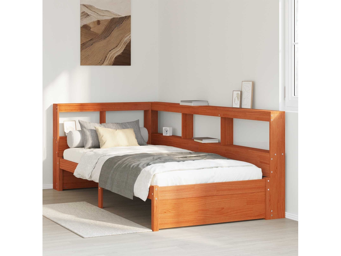Vidaxl Cama Com Estante Com Cabeceira Madeira De Pinho Sólido