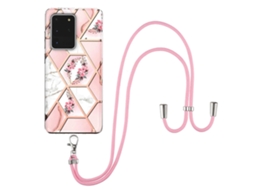 Capa De Tpu À Prova De Choque Com Cordão E Estampa De Flores De Mármore Galvanizadas Para Samsung Galaxy S20 Ultra