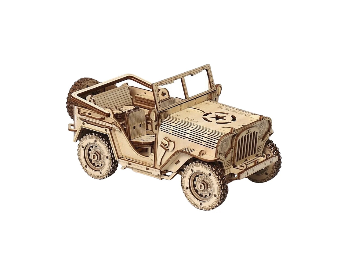 Kit De Modelo 3d Em Madeira, Veículo Off-road Com Peças Mecânicas Móveis. 395 Peças. 19x10x10 Cm.