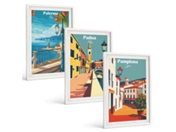 Conjunto De Pinturas Ilustrações De Cidades Retrô Espelharte (3 Peças 40x60 Cm)