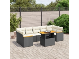 Vidaxl 8 Pcs Conjunto Sofás De Jardim Com Almofadões Vime Pe Preto