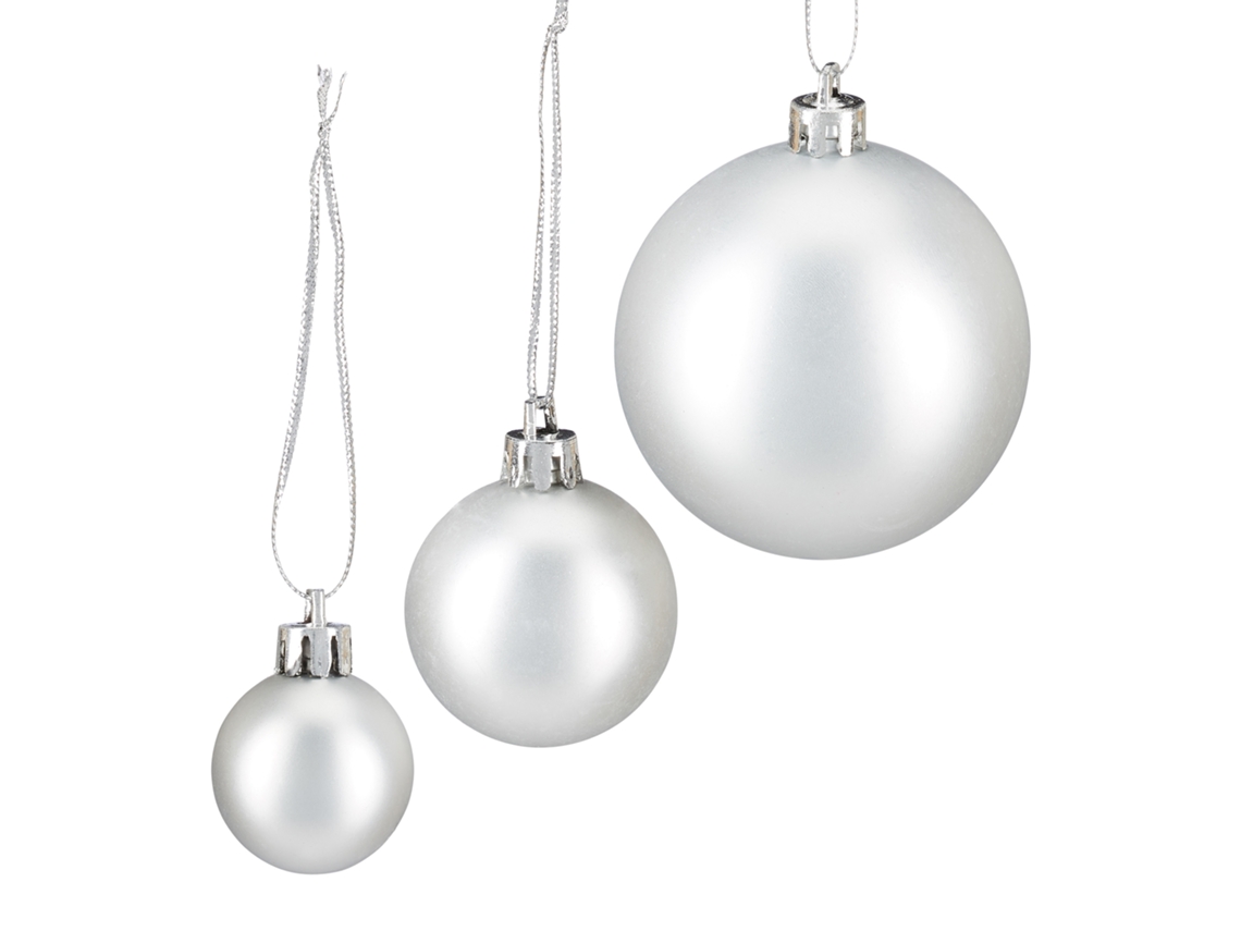 Conjunto De 100 Bolas De Natal Relaxdays, Decoração De Natal, Mate, Brilhante, Prateado ∅ 3, 4 E 6 Cm
