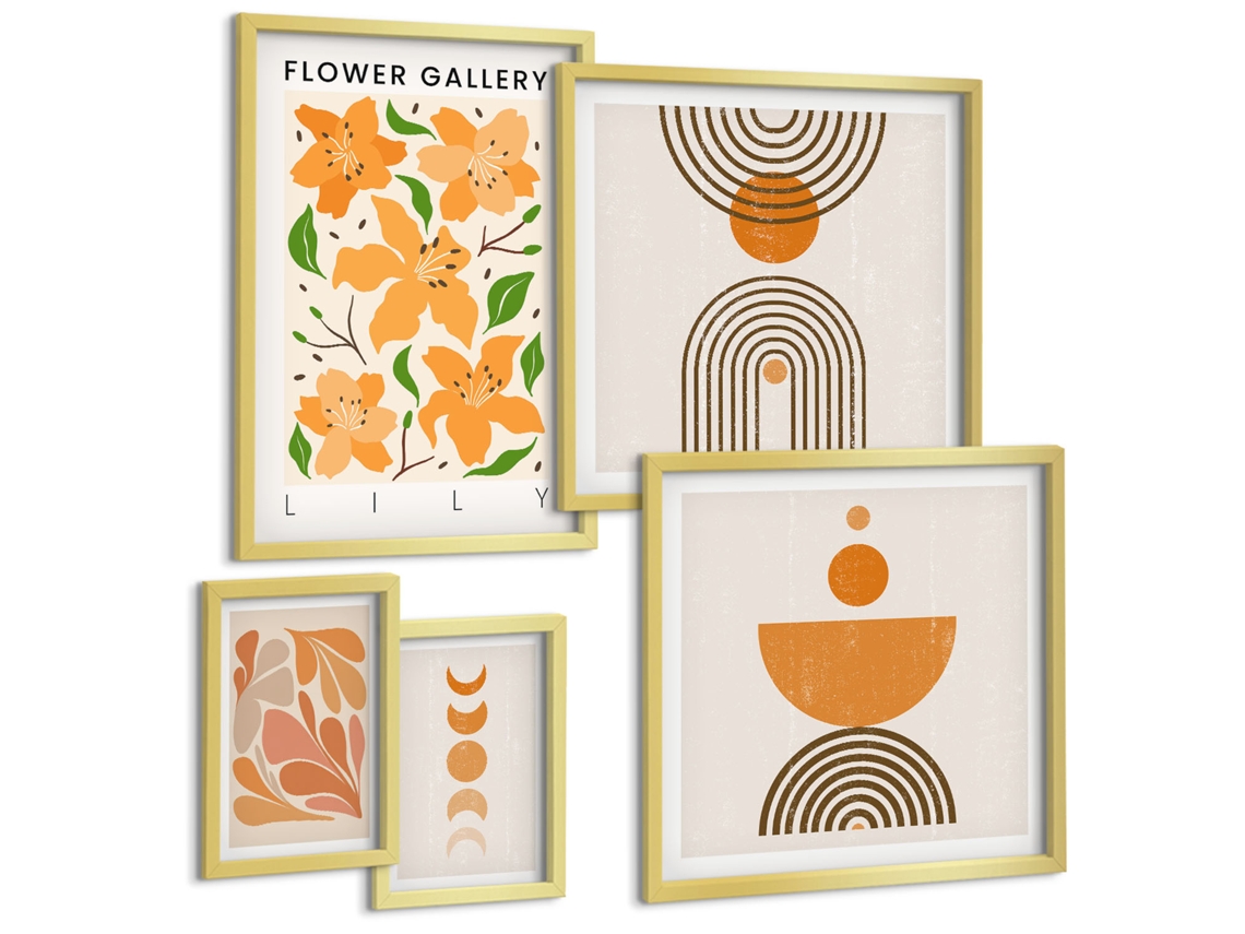 Conjunto De Pinturas Flores Estilosas E Geometria Espelharte (5 Peças)
