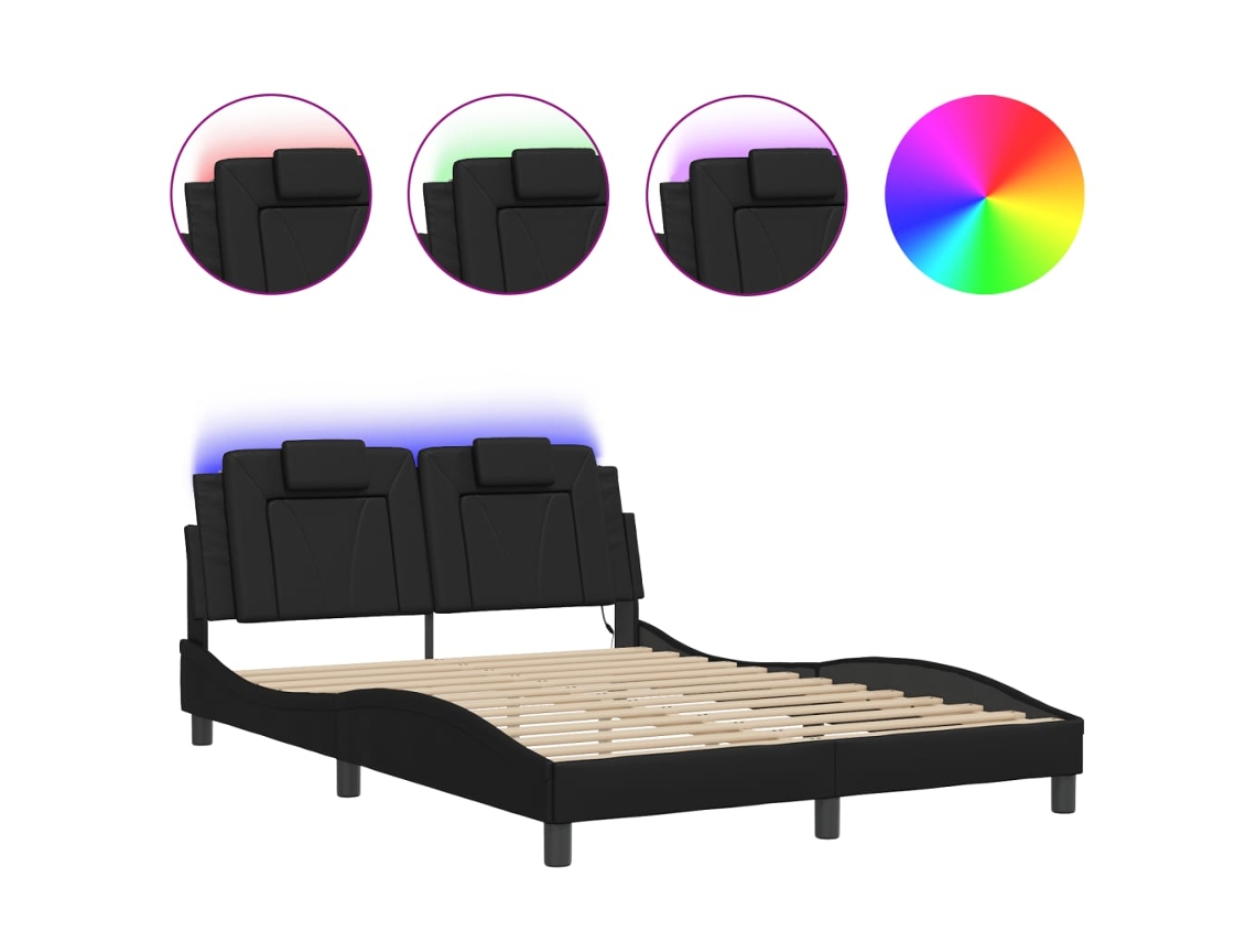 Bed Frame, Bed Frames Vidaxl Preto Couro Artificial (140 X 190 Cm)