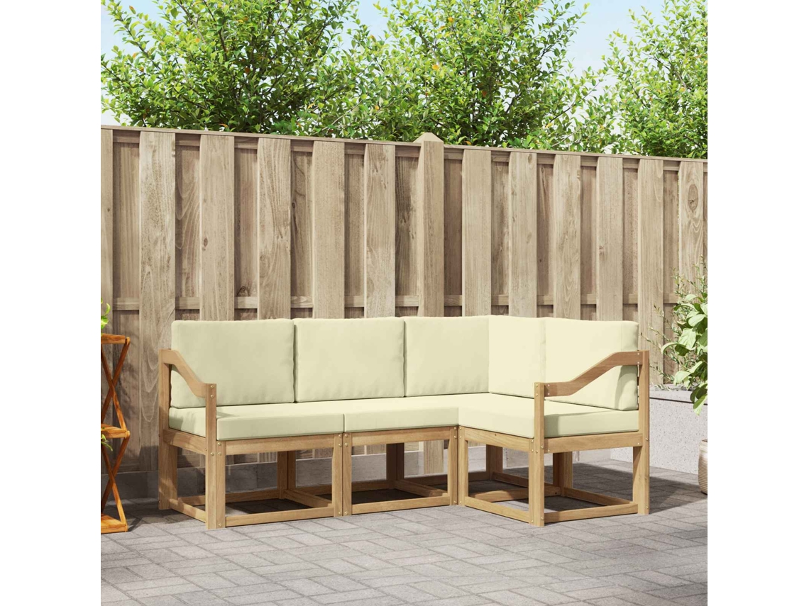 Vidaxl Conjunto De Sofás Para Exterior 4 Pcs Branco E Creme