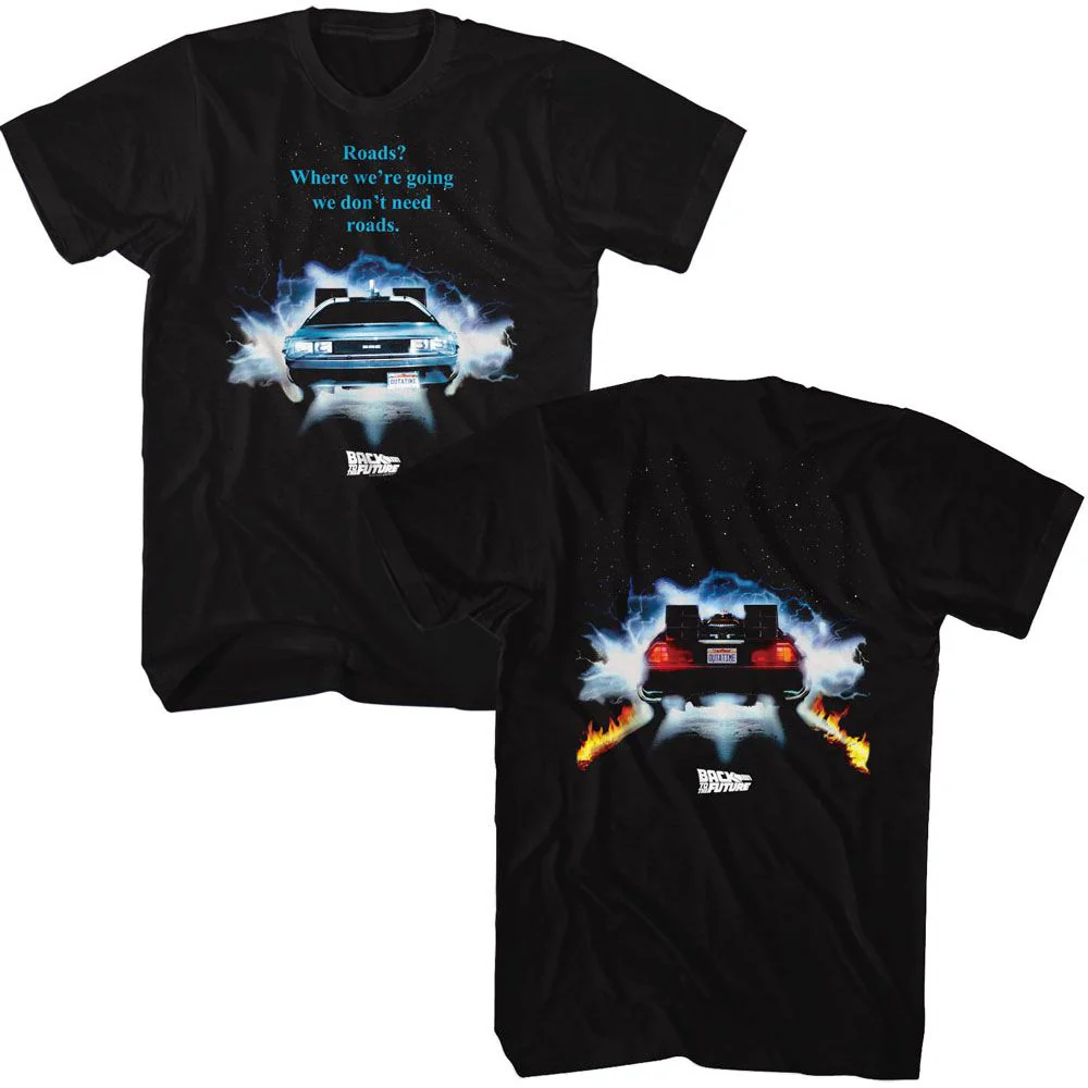 Unisex Adult T-shirt Rockinstone Back To The Future Movie Driving Through Black Sizexl