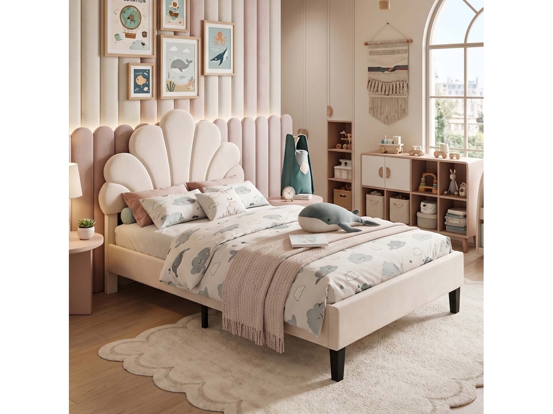 Cama de Veludo Bege 90x200cm LAZYSPACE