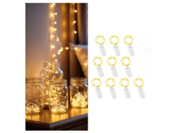 Conjunto de 10 Cordões de Luzes a Pilha 1 M, 10 Leds Branco Quente Decoração Ideal para Natal, Casamentos e Festas Alto Brilho X001