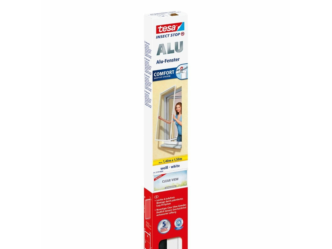 Moskitiera Okienna Aluminiowa Rama Biała 1,4m X 1,5m Comfort Tesa