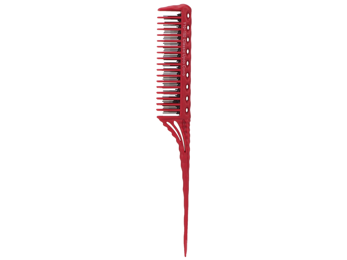 Pente profissional para cabelos lisos com cabo longo vermelho.