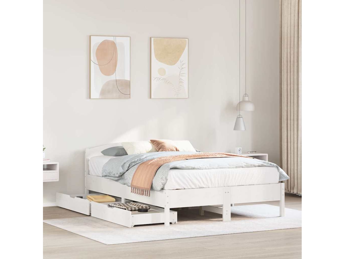 Vidaxl Cama Sem Colchão 120x190 Cm Madeira De Pinho Maciça Branco