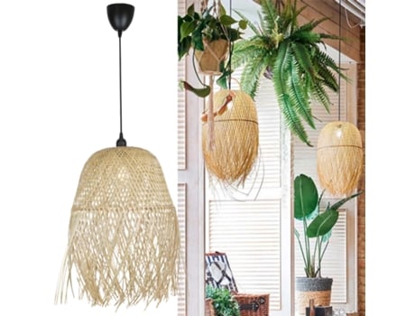 Luminária Pendente De Rattan Natural Mika Ø39cm Design Artesanal Com Franjas, E27 Alpinaluz