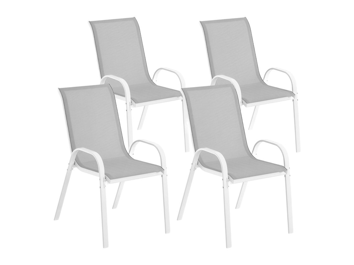 Conjunto de 4 Cadeiras Externas Empilháveis com Assento de Malha com Encosto Alto e Estrutura de Aço para Cinza Jardim Ou Terraço Ge