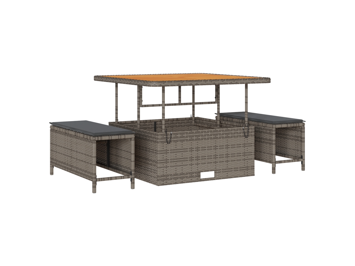 Conjunto 3 Conjunto De Jantar Para Jardim Vidaxl Cinzento Vime Pe