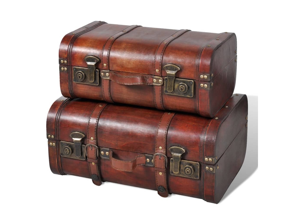 Conjunto de 2 Baus de Madeira Castanhos 2 Peças