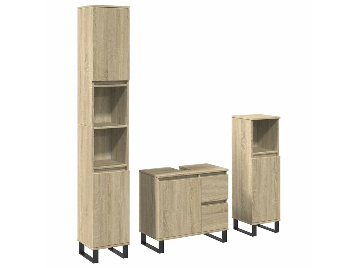 Conjunto de 3 Móveis Casa Banho Derivados Madeira Carvalho Sonoma MAISON EXCLUSIVE