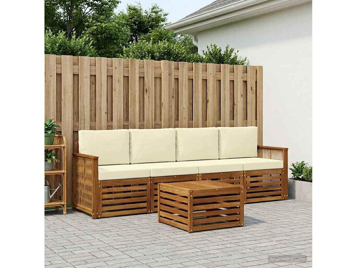Vidaxl Conjunto De Sofás Para Exterior 5 Unid. Natural E Creme