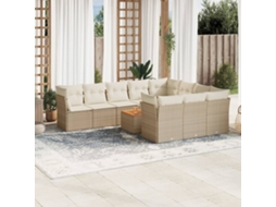 Vidaxl 11 Pcs Conjunto Sofás De Jardim C/ Almofadões Vime Pe Bege