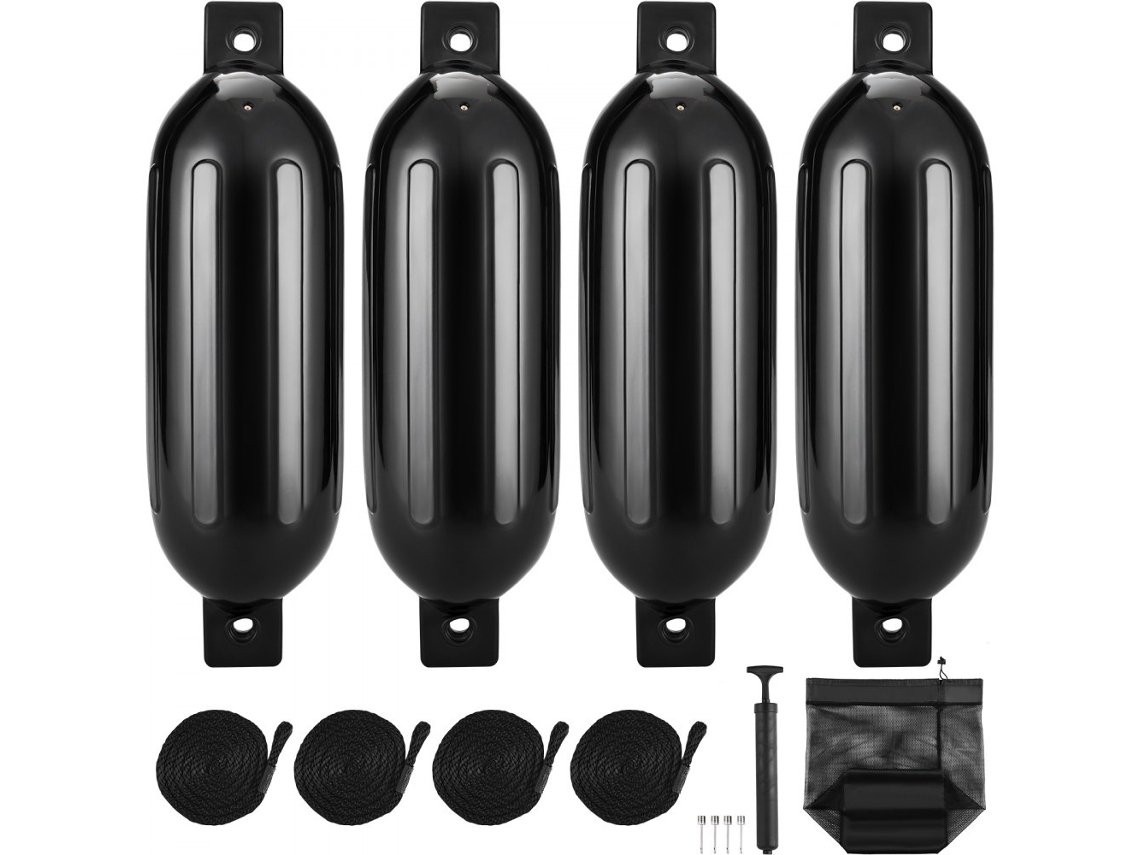 Conjunto De 4 Defensas De Barco Inflável Em Pvc 14x50,8 Cm Com Bomba, Cordas E Bolsa Tekmaquinas