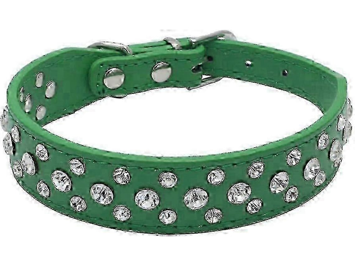 Coleira De Couro Ajustável Para Cão Com Cristais 12 A 20 Polegadas, Para Raças Pequenas E Médiascolourgreen