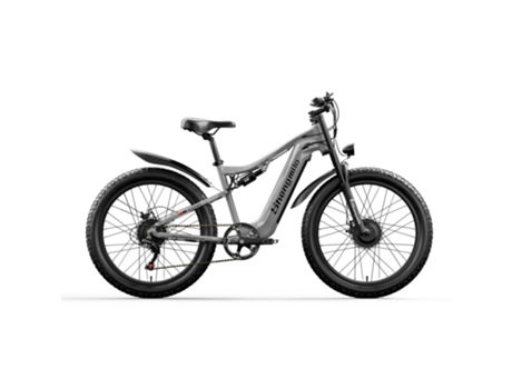 Bicicleta Elétrica S600 2000W Motores Duplos 17.5Ah Baterias 50 Km/H Pneus Grossos de 26 Polegadas Cinza SHENGMILO