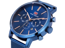 Relógio de pulso masculino Mini Focus Quartz redondo multifuncional azul à prova d'água