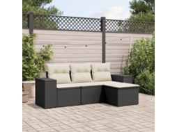 4 Pcs Conjunto De Sofá Para Jardim C/ Almofadões Vime Pe Preto Dkd Home Decor