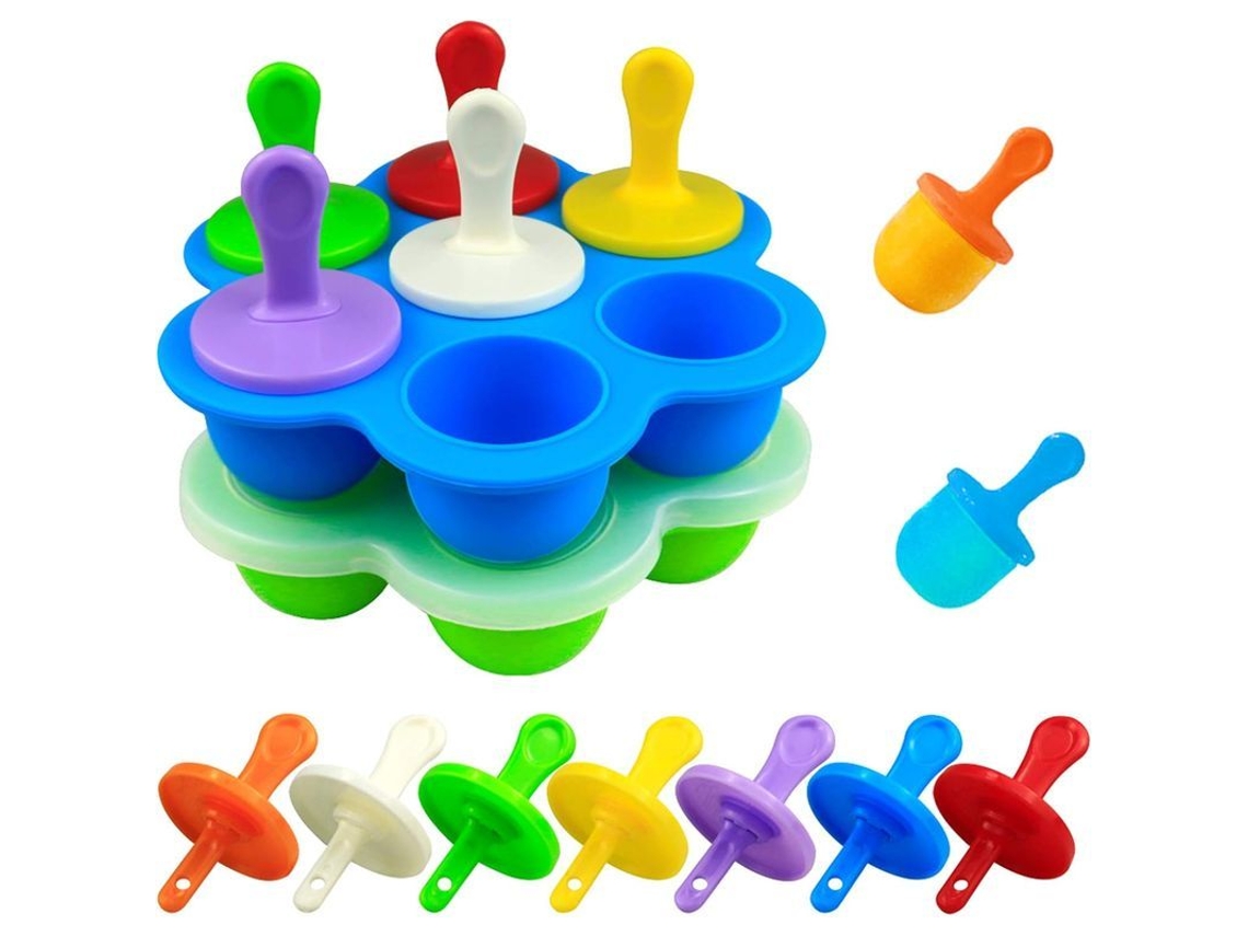 Moldes De Gelo De Silicone Com 7 Cavidades, Com Palitos E Proteções Anti-goteo Para Diy Caseiro, Crianças E Adultos