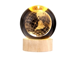 Luz Noturna Cristal 3d com Base de Madeira Usb Plug And Play