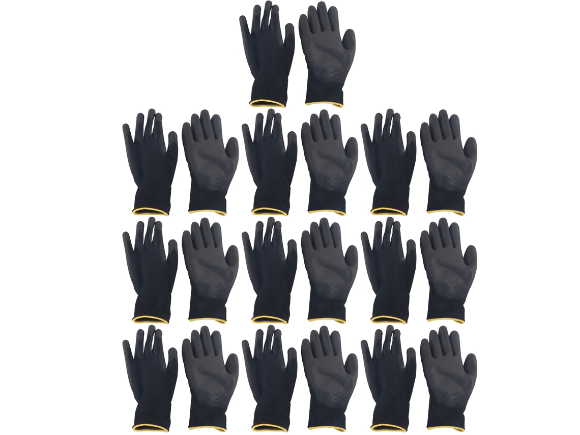 10 Pares Luvas Antiestáticas Antiderrapantes de Nylon com Cola Pu para Oficina Mecânica e Trabalho Seguro | S/MARCA
