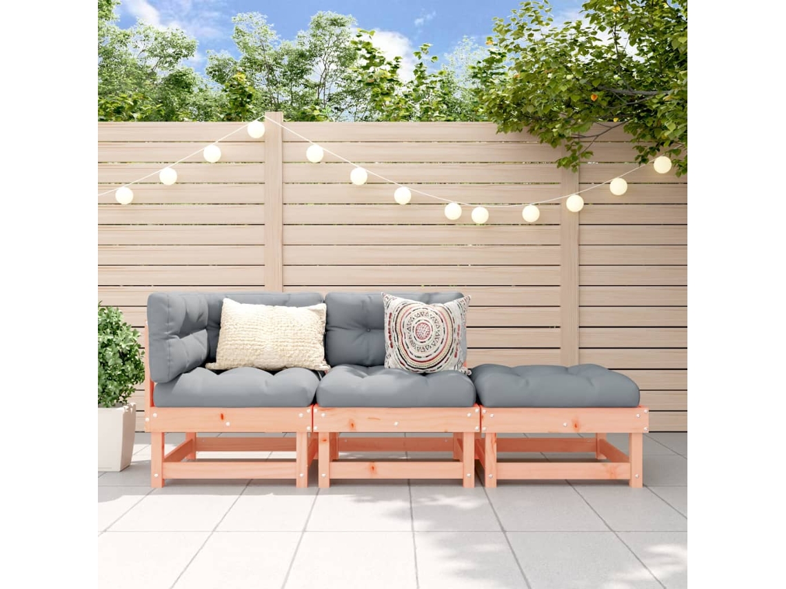 Vidaxl 3 Pcs Conjunto Lounge De Jardim Madeira De Douglas Maciça